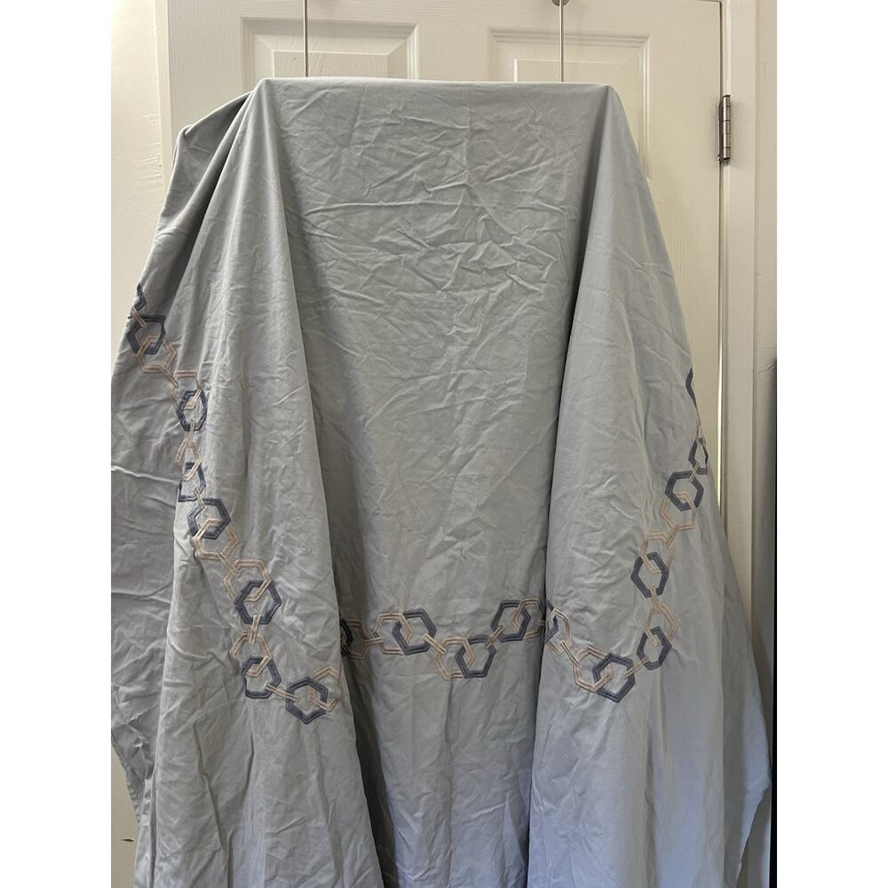 Muted Blue 100% Combed Cotton Duvet Cover Embroidered geometric chain Double Siz